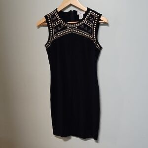 Carmen Marc Valvo Midnight Navy Dress with Gold Studs